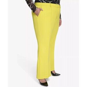 DKNY Women's Plus Size Pintucked Fit And Flare Pants Bright Yellow size 20W